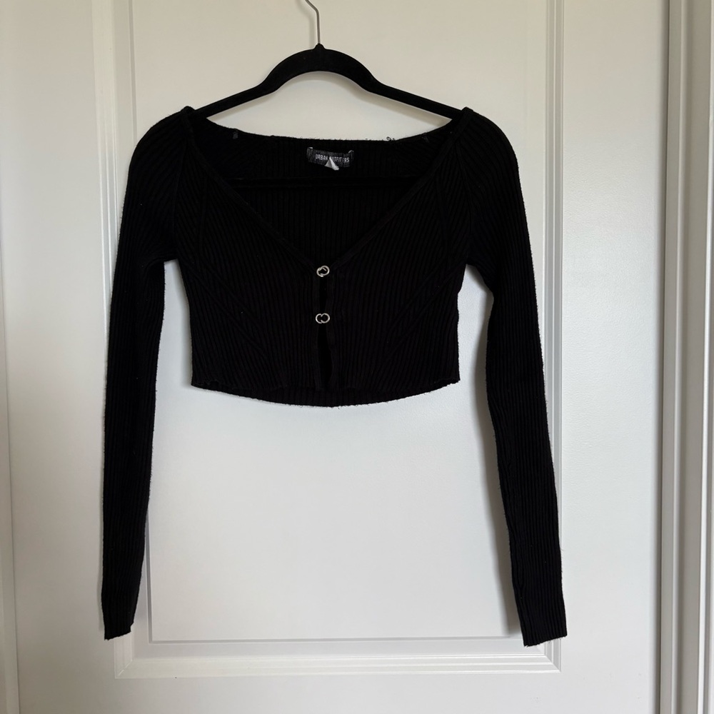 Urban Outfitters Black Long Sleeve Fitted Crop Top